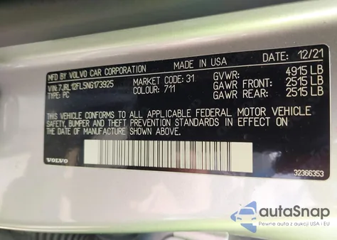 2022 Volvo S60 B5 Inscription из США, поврежденный, VIN 7JRL12FL5NG173925